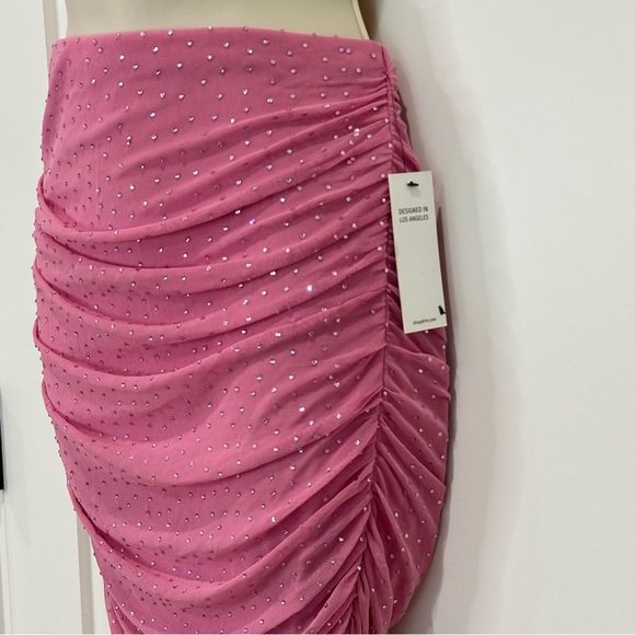 AFRM Desani Mini Skirt Rhinestone Dotted Ruched Sparkly Mauve Pink Medium New - Picture 4 of 10